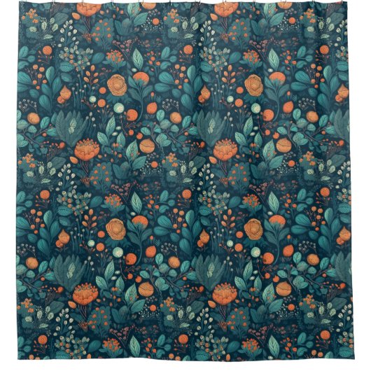 Skandinavische Pflanze und Blume Duschvorhang (Vorderseite)