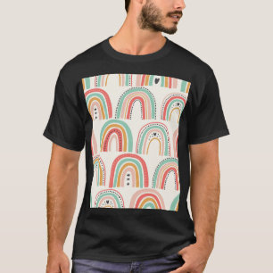Skandinavische Regenbogen: Naives Kunstmuster. T-Shirt