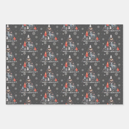 Skandinavische Rentierbaum Flora Schneeflocke Geschenkpapier Set (Vorderseite 2)