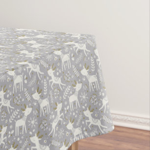 Skandinavische Rentiere mit Blume und Schneeflocke Tischdecke