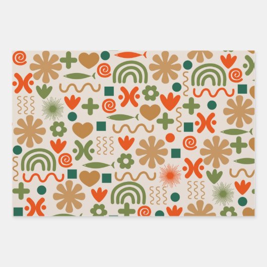 Skandinavische Retro Weihnachtsmuster Red Orange Geschenkpapier Set (Vorderseite 3)