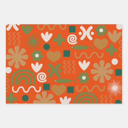 Skandinavische Retro Weihnachtsmuster Red Orange Geschenkpapier Set (Vorderseite)
