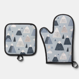 Skandinavische schneebedeckte Berge Ofen Mitt und Ofenhandschuh & Topflappen-Set