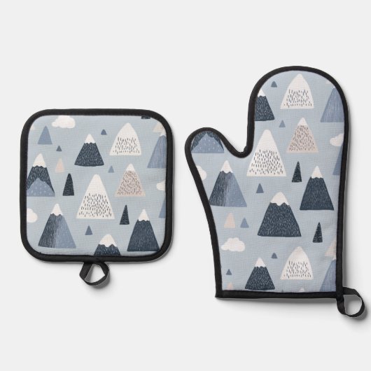 Skandinavische schneebedeckte Berge Ofen Mitt und Ofenhandschuh & Topflappen-Set (Vorderseite)