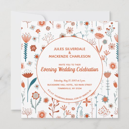 Skandinavische Sommer-Blume Boho Abend Hochzeit Einladung (Vorderseite)