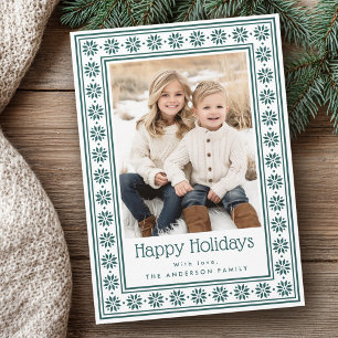 Skandinavische Sterne grüne Umrandung Frohe Feiert Feiertagskarte
