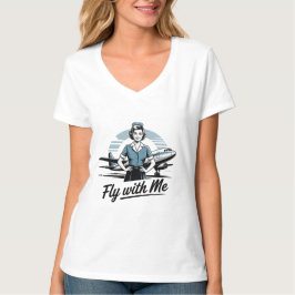 Skandinavische Stewardess Damen V-Ausschnitt T-Shi T-Shirt