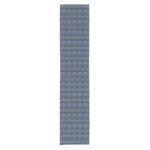 skandinavische Strickkunst aus Weiß und Blau Kurzer Tischläufer