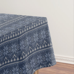 skandinavische Strickkunst aus Weiß und Blau Tischdecke