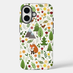 Skandinavische Style Illustrationen auf Crememuste iPhone 16 Hülle