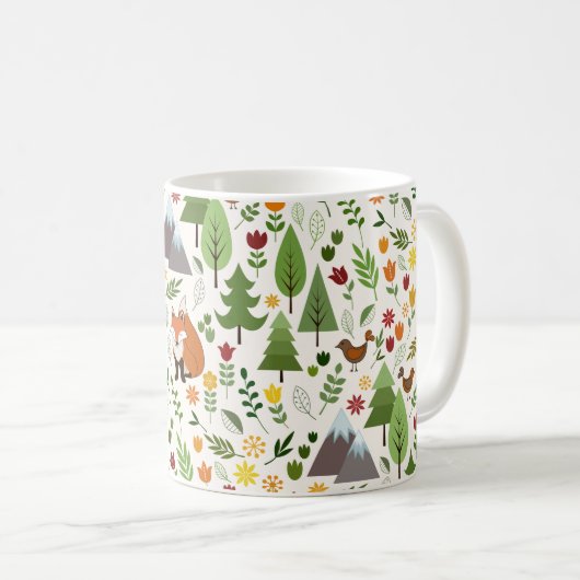 Skandinavische Style Illustrationen auf Crememuste Kaffeetasse (VorderseiteRechts)