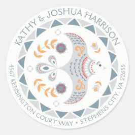 Skandinavische Taube und Blume Rücksendeadresse Runder Aufkleber