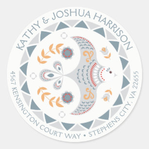 Skandinavische Taube und Blume Rücksendeadresse Runder Aufkleber