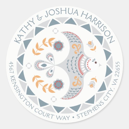 Skandinavische Taube und Blume Rücksendeadresse Runder Aufkleber (Vorderseite)