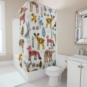 Skandinavische Tiere, blumengeschmückt, niedlich. Duschvorhang (Beispiel)