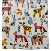 Skandinavische Tiere, blumengeschmückt, niedlich. Duschvorhang (Vorderseite)