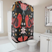 Skandinavische Volkskunst: farbenfrohe Vögel. Duschvorhang (Beispiel)