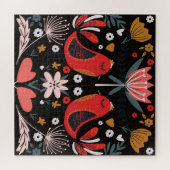 Skandinavische Volkskunst: farbenfrohe Vögel. Puzzle (Horizontal)