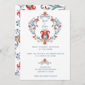 Skandinavische Volkskunst Hochzeit Einladung Blau (Vorne/Hinten)