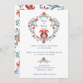 Skandinavische Volkskunst Hochzeit Einladung Blau (Vorne/Hinten)