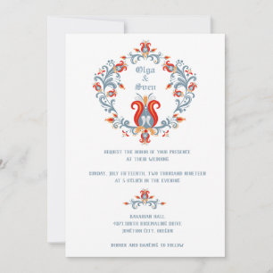 Skandinavische Volkskunst Hochzeit Einladung Blau