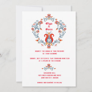 Skandinavische Volkskunst Hochzeitseinladung Rot/B Einladung