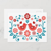 Skandinavische Volkskunst in Rot und Blau Postkarte (Vorne/Hinten)