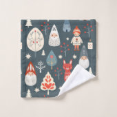 Skandinavische Volkskunst mit Weihnachtszwergen Badhandtuch Set (Waschlappen)