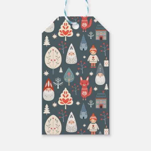 Skandinavische Volkskunst mit Weihnachtszwergen Geschenkanhänger (Vorderseite)