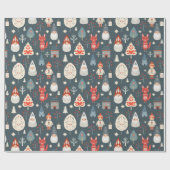 Skandinavische Volkskunst mit Weihnachtszwergen Geschenkpapier (Flach)