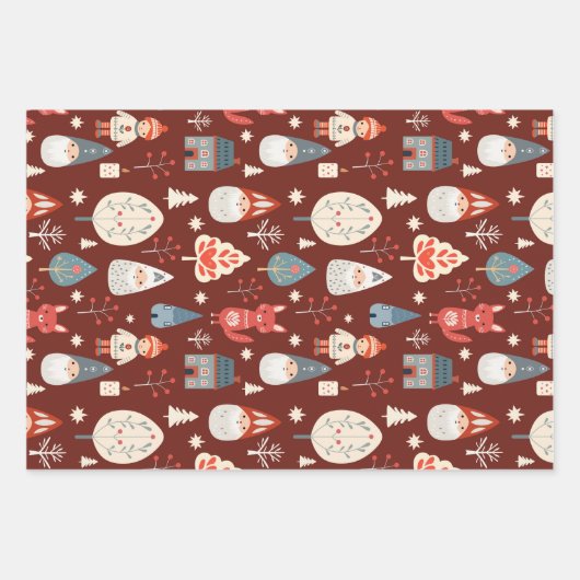 Skandinavische Volkskunst mit Weihnachtszwergen Geschenkpapier Set (Vorderseite 3)