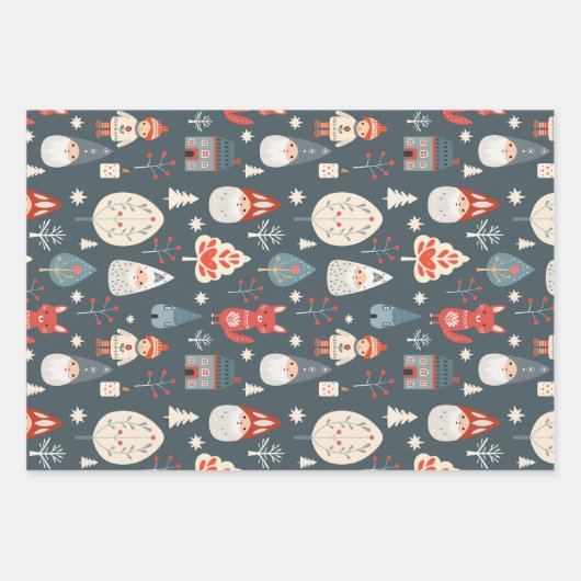 Skandinavische Volkskunst mit Weihnachtszwergen Geschenkpapier Set (Vorderseite)