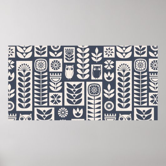 Skandinavische Volkskunst nahtlos Vintages Muster Poster (Vorne)