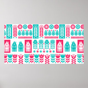 Skandinavische Volkskunst nahtlos Vintages Muster Poster