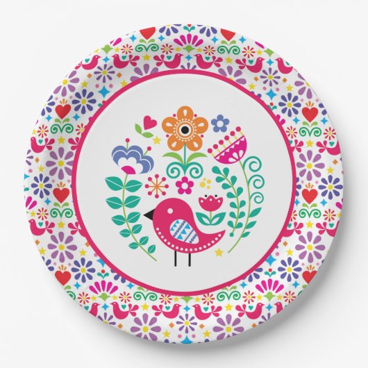 Skandinavische Volkskunst Pappteller (Vorderseite)