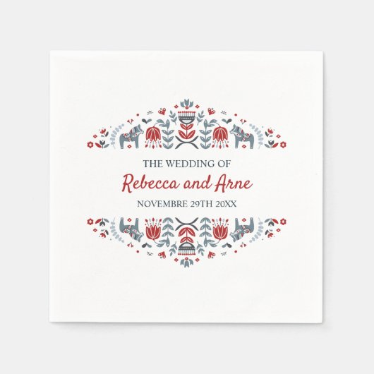 Skandinavische Volkskunst | Personalisierte Hochze Serviette (Vorderseite)