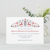 Skandinavische Volkskunst Rentier and Hearts Weddi Einladung (Stehend Vorderseite)