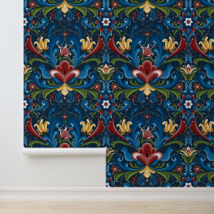 Skandinavische Volkskunst Rosemaling Tapete