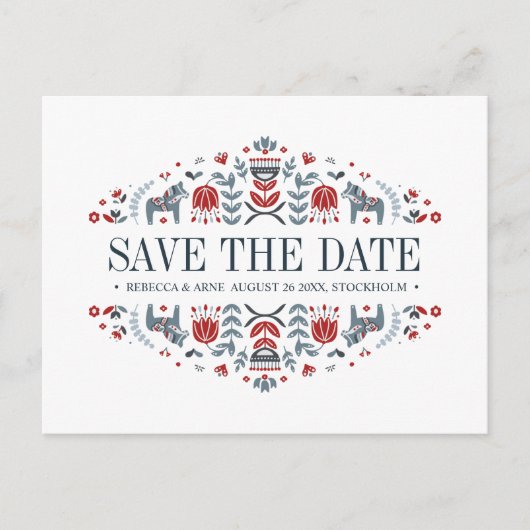 Skandinavische Volkskunst | SPEICHERUNG DES DATUMS Ankündigungspostkarte (Vorderseite)