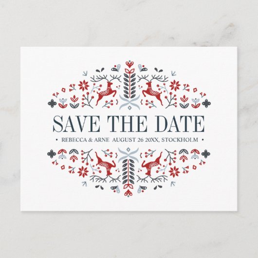 Skandinavische Volkskunst | SPEICHERUNG DES DATUMS Ankündigungspostkarte (Vorderseite)