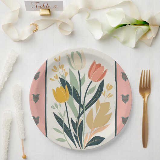 Skandinavische Volkskunst Tulpen Pappteller (Hochzeit)