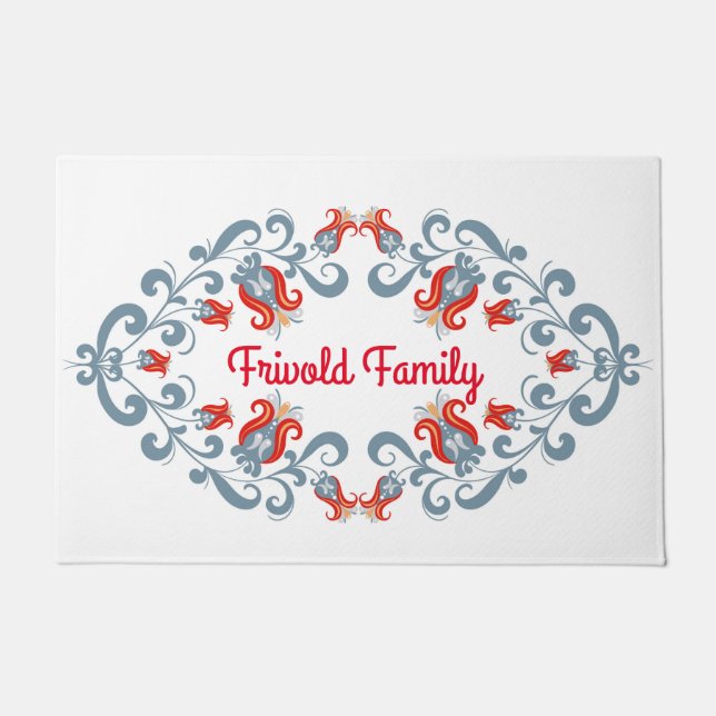 Skandinavische Volkskunst "Velkommen" Personalisie Fußmatte (Vorderseite)