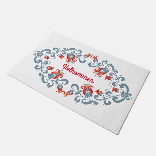 Skandinavische Volkskunst "Velkommen" Willkommensm Fußmatte (Schrägansicht)