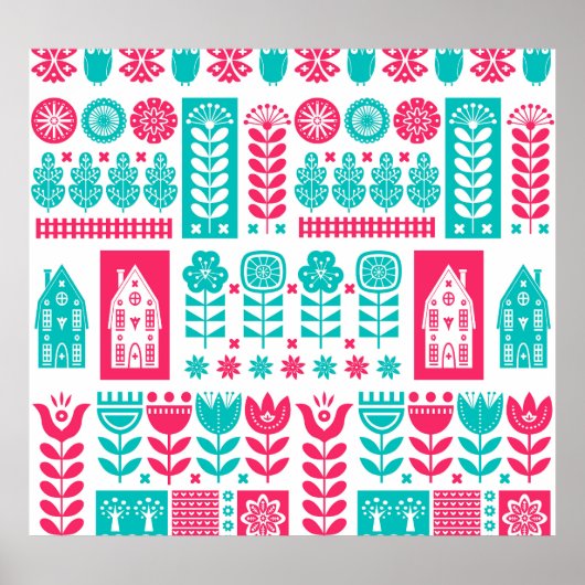 Skandinavische Volkskunst: Vintag nahtlos Poster (Vorne)