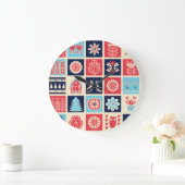 Skandinavische Volkskunst: Vintage Blütenkunst. Große Wanduhr (Zuhause)