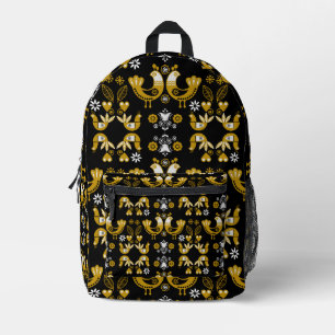 Skandinavische Volkskunst Vögel Bedruckter Rucksack