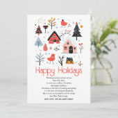 Skandinavische Volkskunst Winterlandschaft Weihnac Feiertagskarte (Stehend Vorderseite)