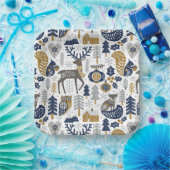 Skandinavische Waldtiere Schneeflocken Weihnachten Pappteller (Party)