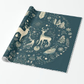 Skandinavische Waldtiere Weihnachten Geschenkpapier (Ungerollt)