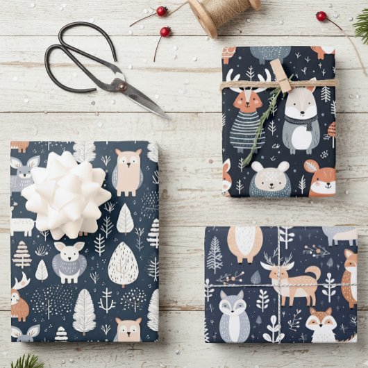 Skandinavische Waldtiere Weihnachten Geschenkpapier Set
